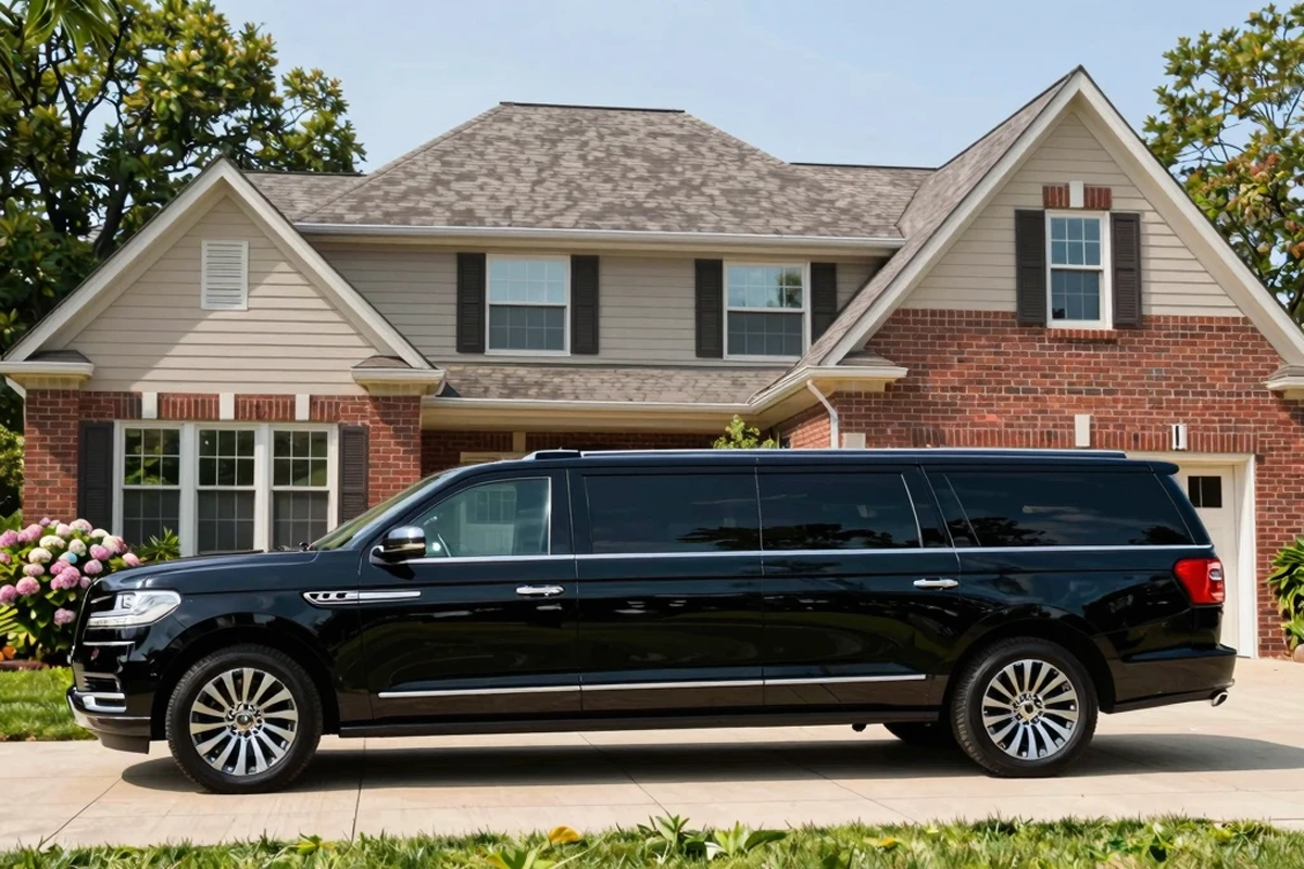 Luxury Limo Staged Outside Mokena Home Ready for Midway Airport Run Mokena to Midway Limo luxury vehicle staged outside a Mokena Illinois residence