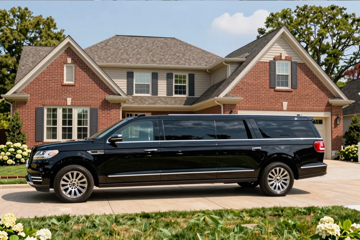 Mokena to O'Hare Limo luxury vehicle ready for departure outside Mokena Illinois home