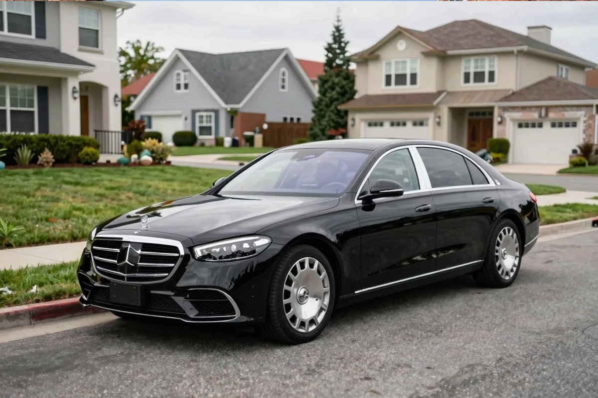 Mercedes-Benz S-Class S 580 Parked in Upscale Mokena Neighborhood Mokena Limo Service Mercedes-Benz S-Class S 580 luxury sedan in upscale Mokena neighborhood