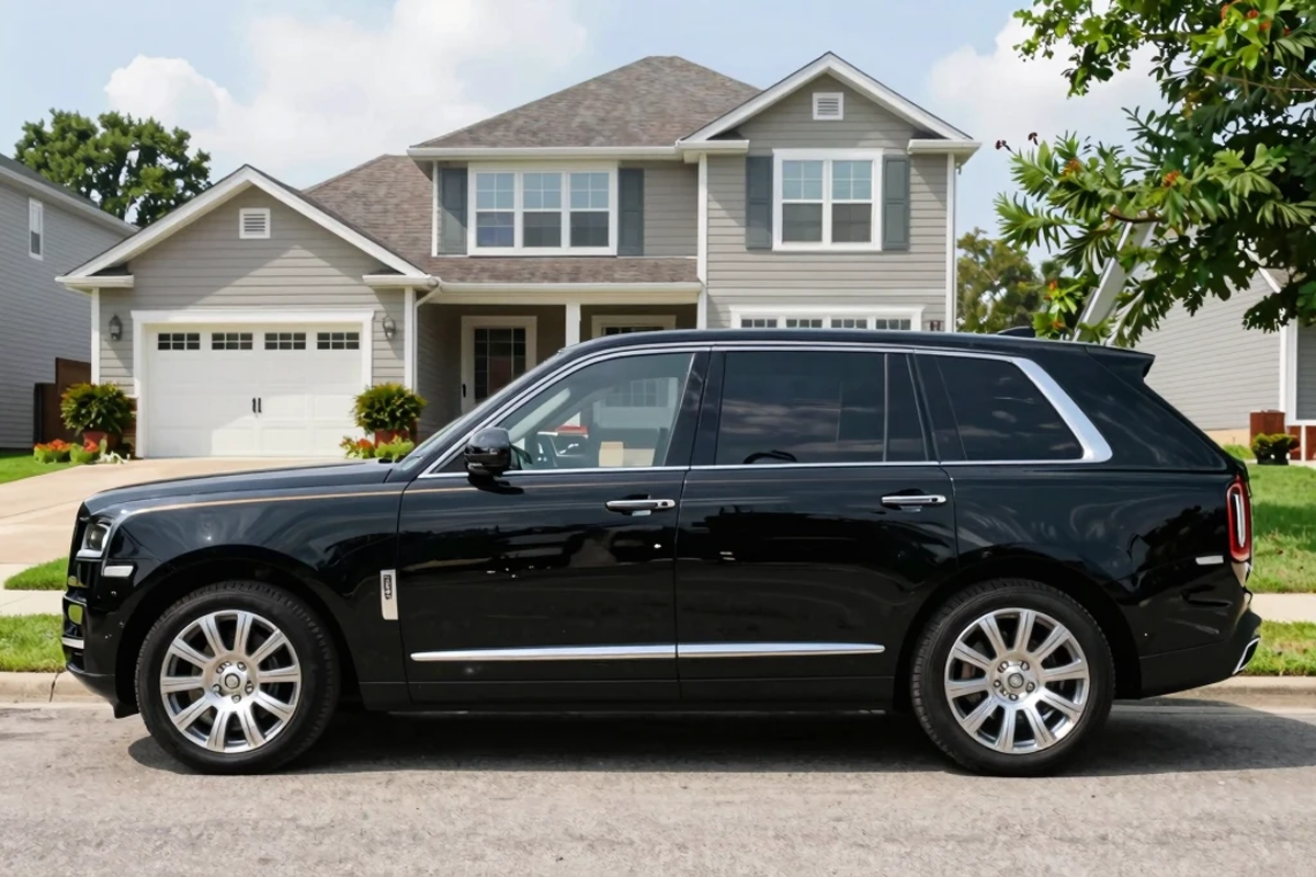Luxury SUV Staged Outside Mokena Home Ready for Airport Transfer Mokena Limo Service luxury SUV staged outside a Mokena Illinois residence