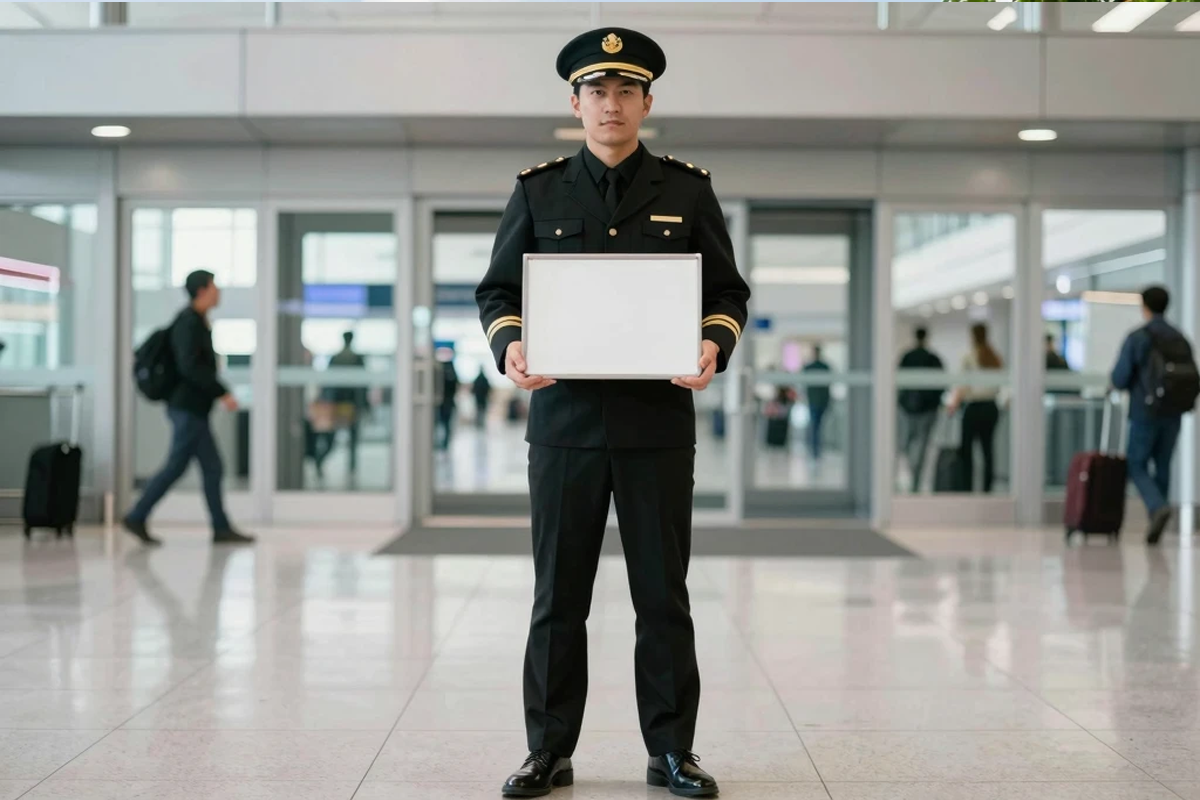 Professional Chauffeur Holding Name Sign at O’Hare Terminal for Mokena Client Mokena Limo Service professional chauffeur holding name sign at O'Hare Airport terminal