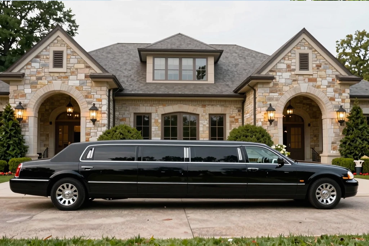 Stretch Limousine Outside Wedding Venue in Mokena Illinois Mokena Limo Service stretch limousine outside an elegant Mokena Illinois wedding venue