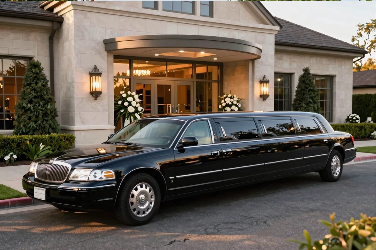 New Lenox Limo Service stretch limousine outside an elegant New Lenox Illinois wedding venue