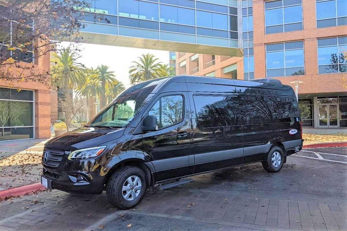 High-roof Mercedes Sprinter van providing group travel via New Lenox Limo Service.
